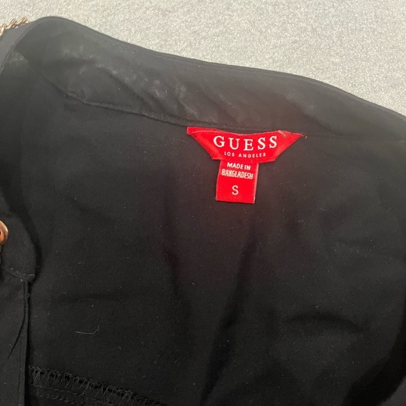 [S]VTG Guess Black Button-Up Shirt Tunic Dress with Gold Chain - Picture 8 of 13